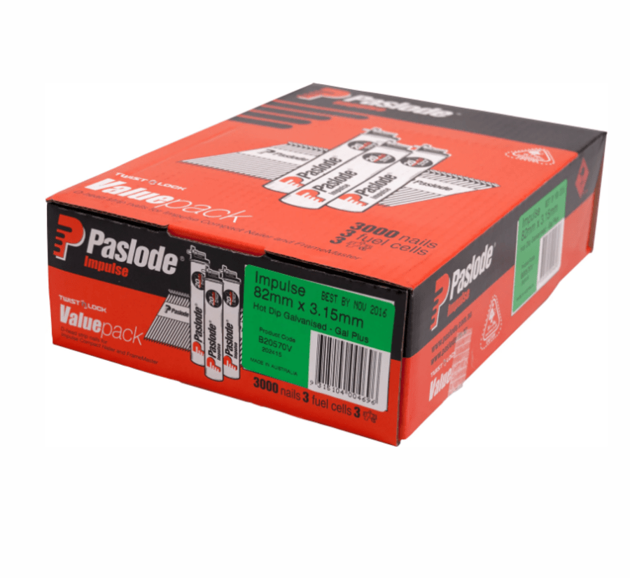 Impulse 82x3.15mm HDG nails, value pack of 3000 for large-scale jobs.