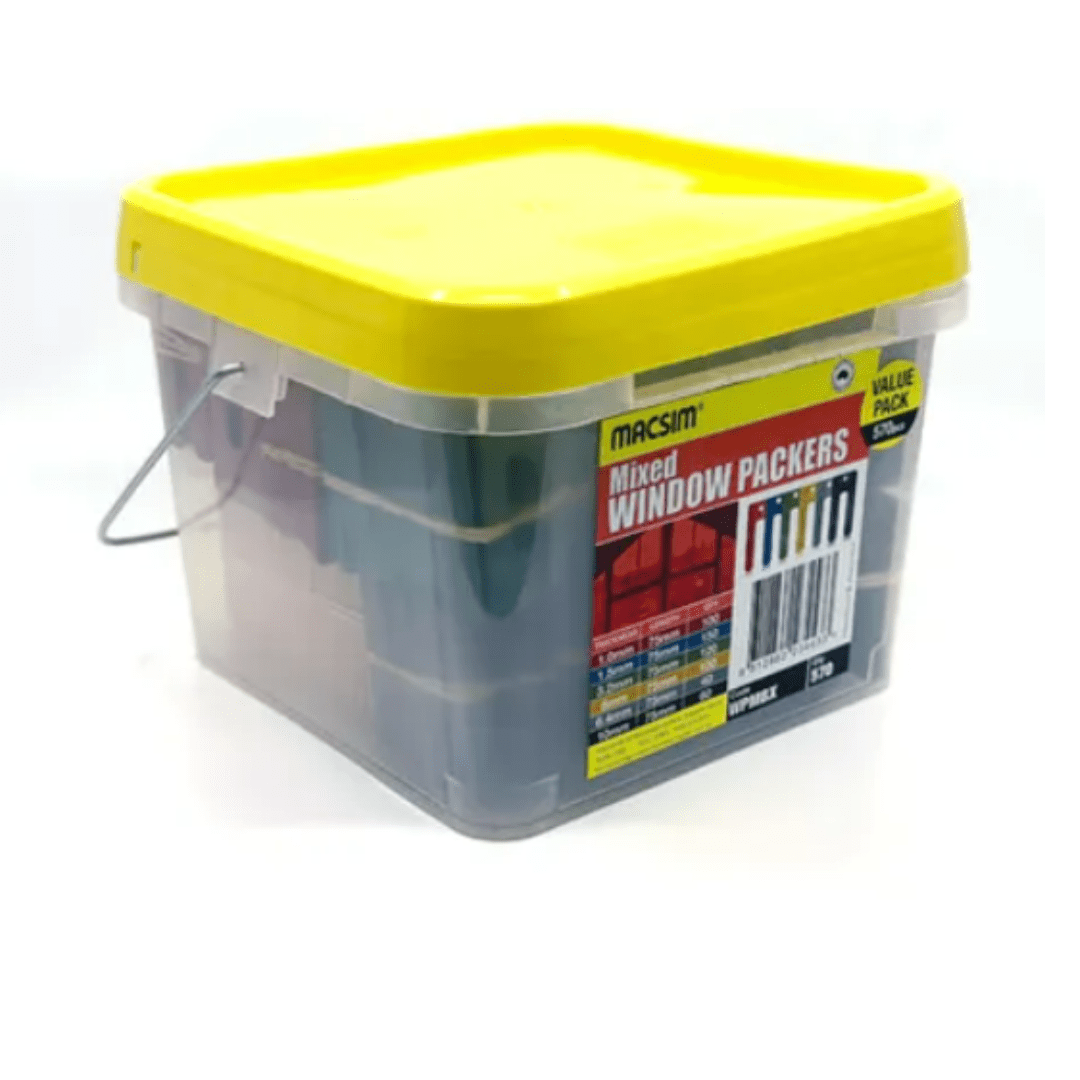 Mixed bucket of window packers for precise and easy window installations.
