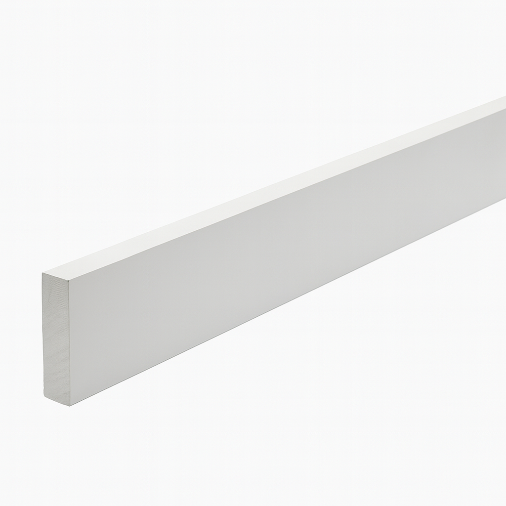 White baseboard trim on a white background