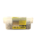 Box of 200 galvanized treated pine screws, 10 by 100mm, ideal for durable outdoor construction projects.