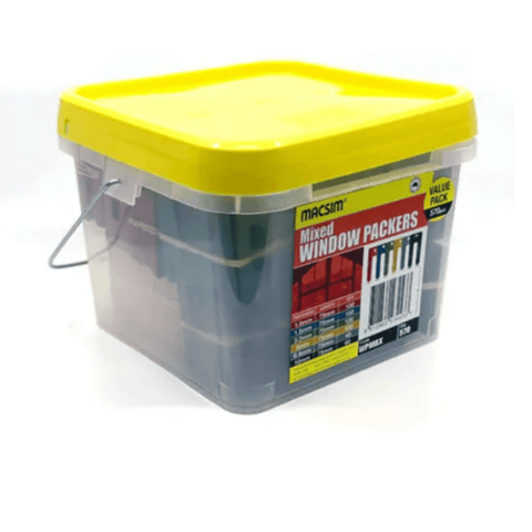 Mixed bucket of window packers for precise and easy window installations.